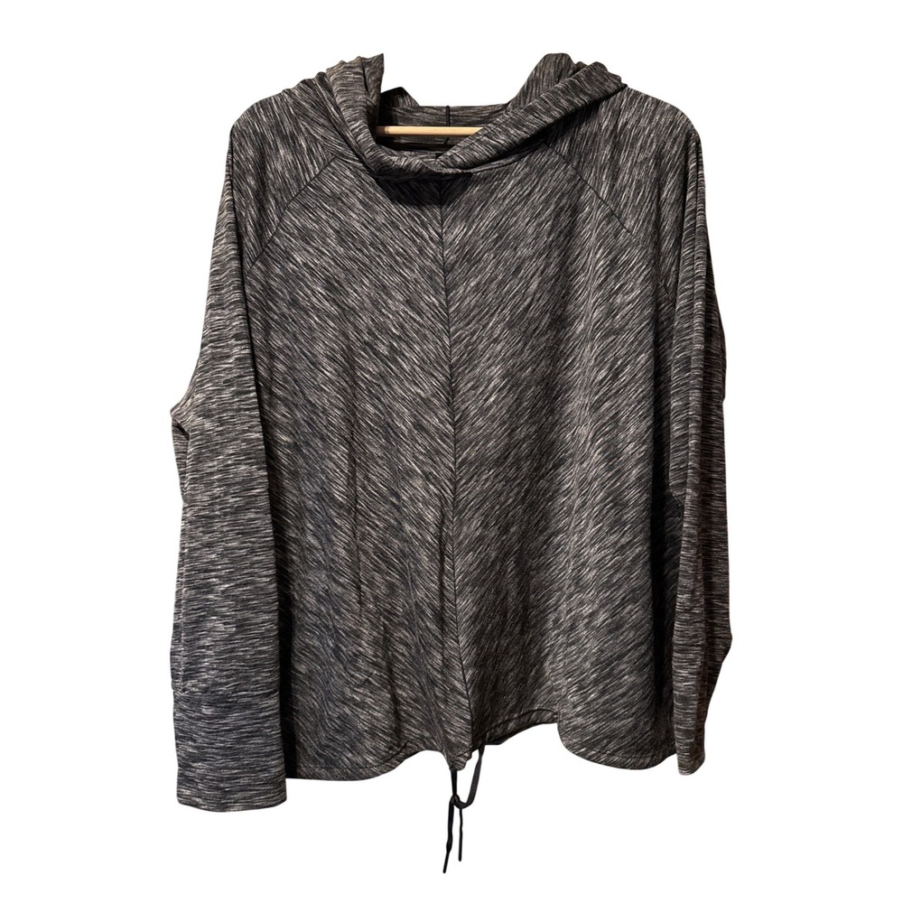 VELOCITY Plus Size 1X Black Heathered Cowl Neck Pullover Long Sleeve Drawstring